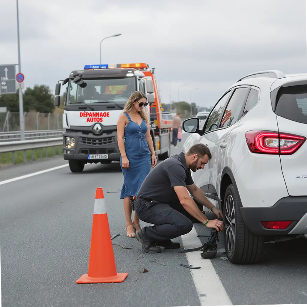Dépannage crevaison sur autoroute avec dépanneuse