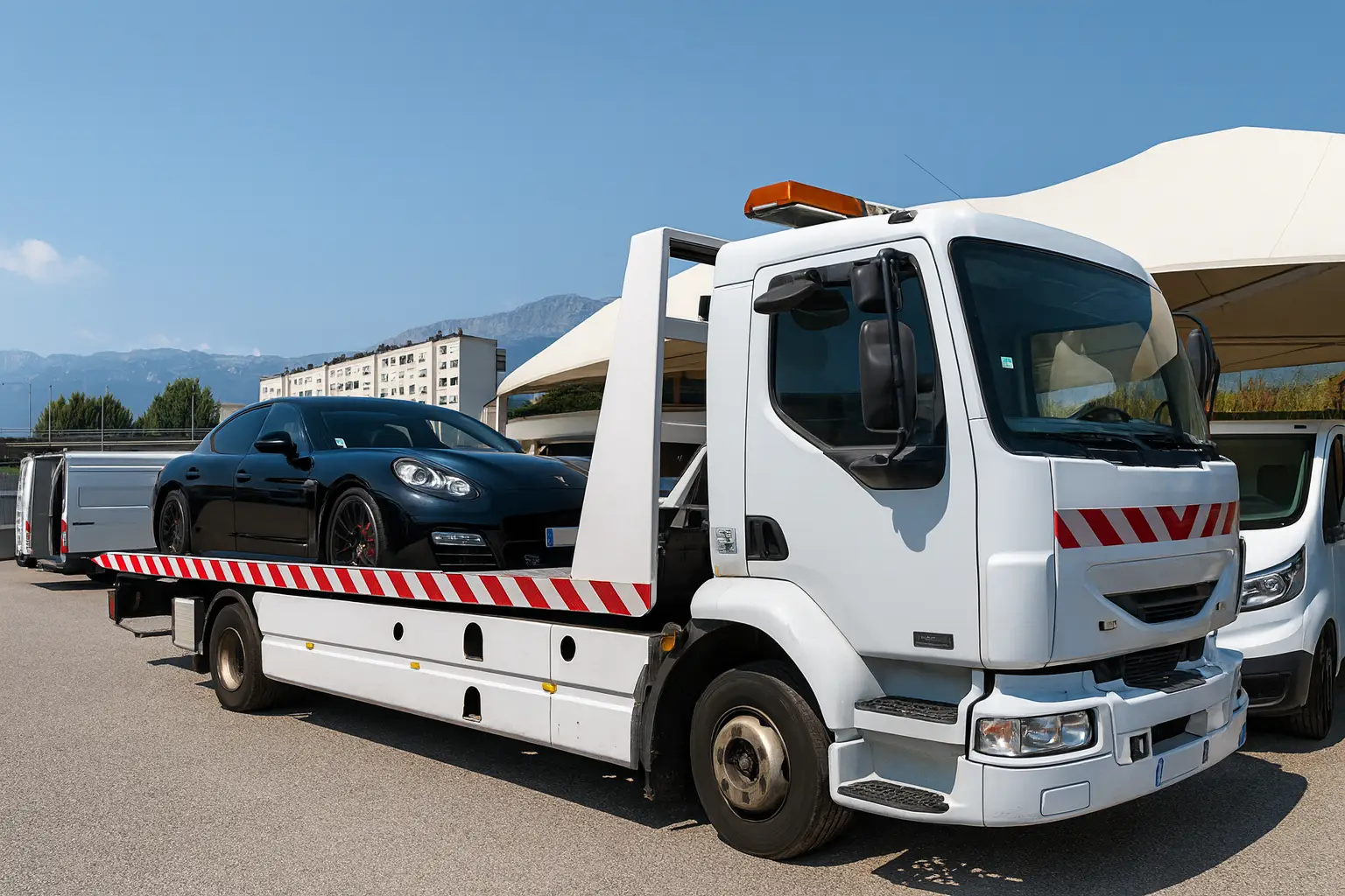 Remorquage Porsche Panamera sur plateau à Annemasse