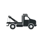 Icône dépanneuse noire pour prise en charge du véhicule.