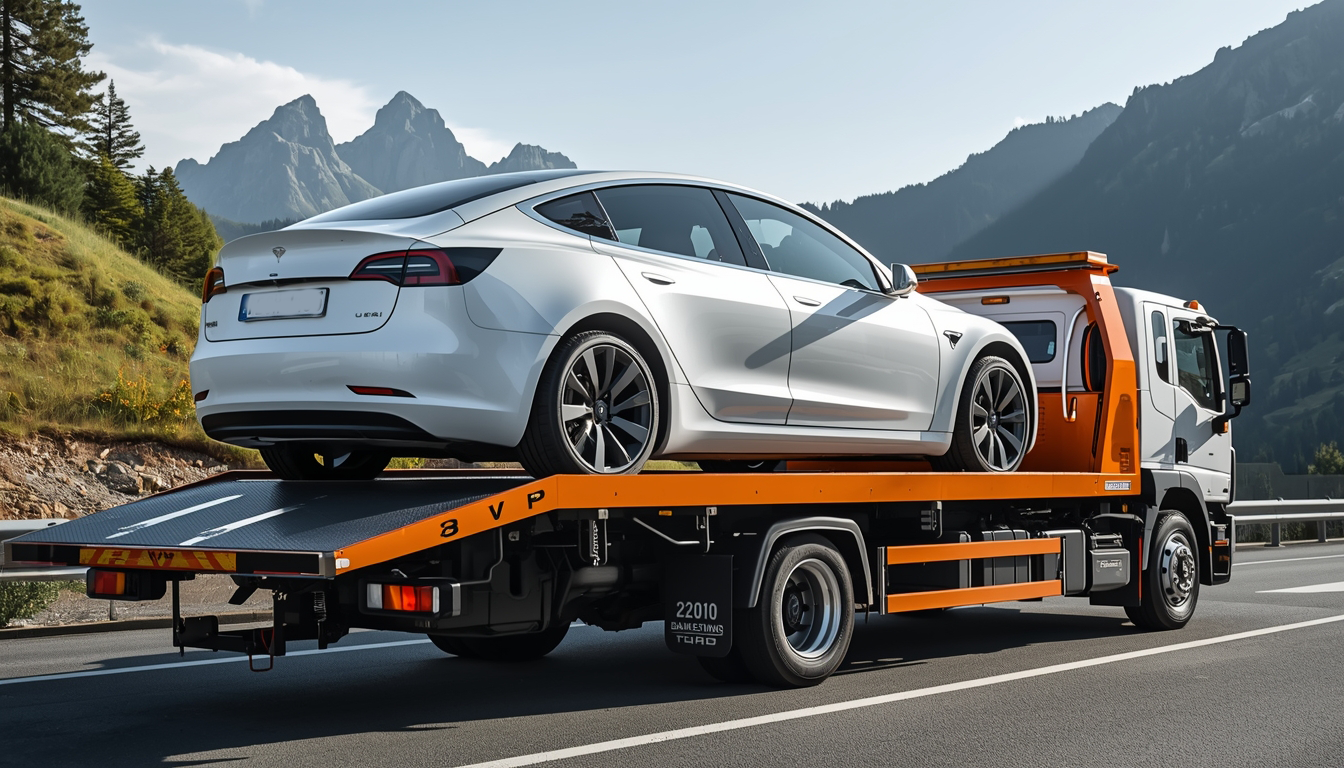 Remorquage véhicule électrique Tesla Annecy vers Suisse