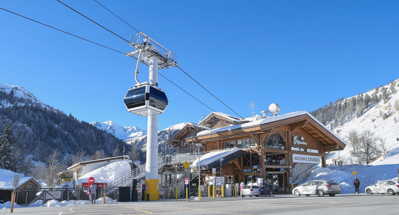 Parking des Prodains a Morzine, acces telepherique Prodains Express vers Avoriaz